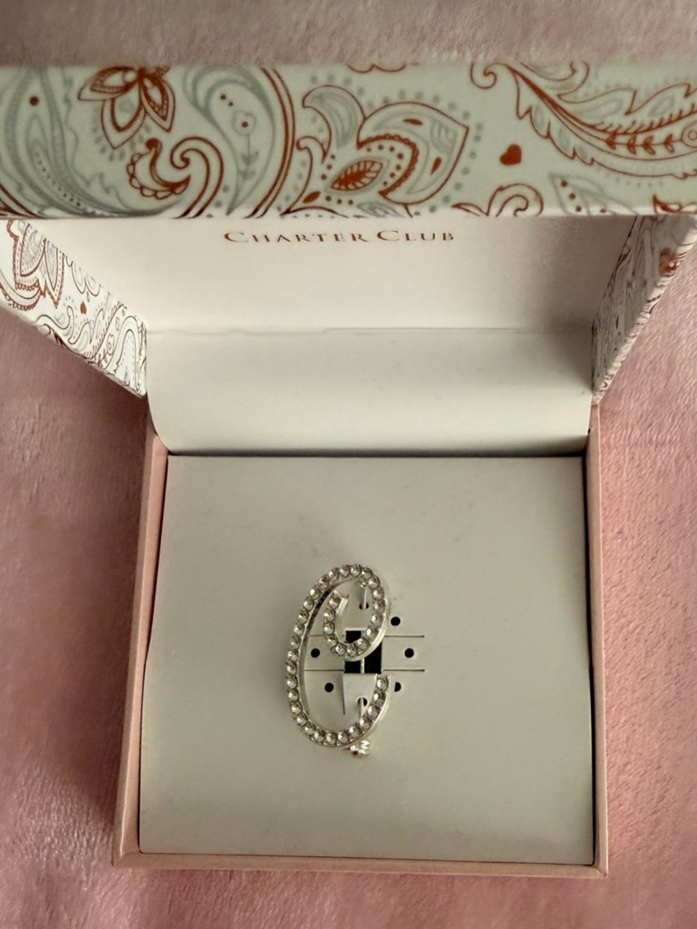 Charter Club Silver Crystal Open Circle Brooch